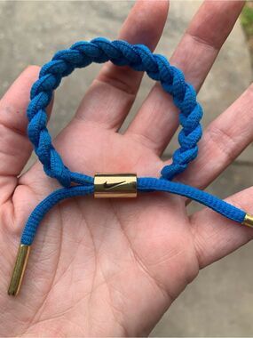 Nike 104.8 Unisex Bright Blue Braided Rope Bracelet with Gold Swoosh